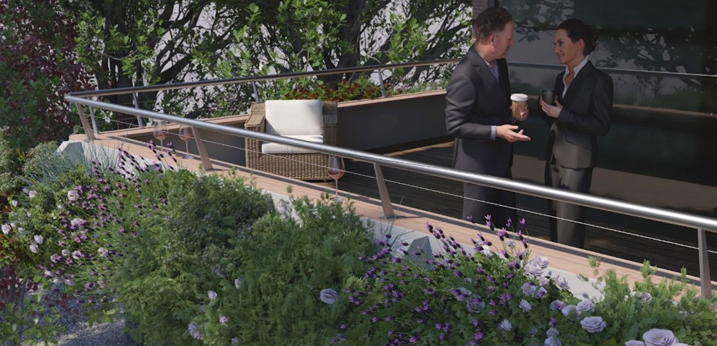 Modélisation 3D d’un immeuble équipé du procédé balcon végétalisé Vegetek